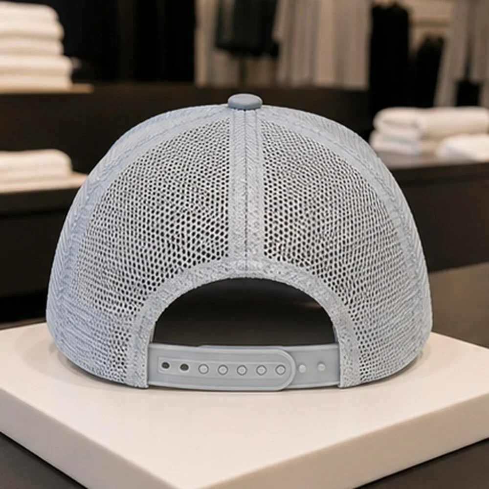 ALO Yoga Mist Blue Gray Gym Mesh Trucker Cap Hat Logo